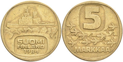 ФИНЛЯНДИЯ 5 МАРОК 1984 N ЛЕДОКОЛ KM 57 алюминиевая бронза 4556-917