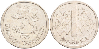 ФИНЛЯНДИЯ 1 МАРКА 1985 N KM 49а медно-никель 4556-737