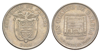 Панама 1/4 бальбоа (25 сентесимо) 2008 KM 138 медь плакированная медно-никелем 4529-1014