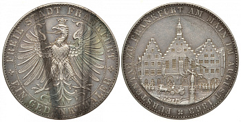 Франкфурт 1 талер 1863 Ассамблея Принцев KM 372, AKS 45, Jaeger 52, Thun 147, Kahnt 172, Davenport 654 серебро 00-803-14