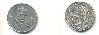 Мексика 20 сентаво 1975 Франциско Индалеси KM 442 медно-никель 83-221
