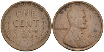 США 1 цент 1919 Линкольн KM 132 бронза 4576-259