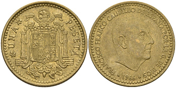 Испания 1 песета 1966 (70) Франсиско Франко (1939-1975) KM 796 алюминиевая бронза 4604-131