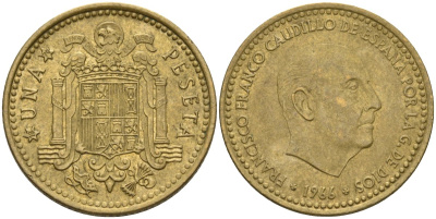 Испания 1 песета 1966 (70) Франсиско Франко (1939-1975) KM 796 алюминиевая бронза 4604-131