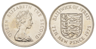 Джерси 10 пенсов 1975 герб, Елизавета II (1952-2022) KM 33 медно-никель UNC 4652-552
