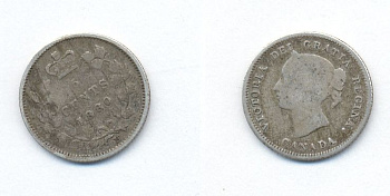 КАНАДА 5 ЦЕНТОВ 1880 KM 2 серебро 46-2354