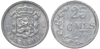 Люксембург 25 сантимов 1957 Шарлотта (1918-1964) KM 45a.1 алюминий 4164-347
