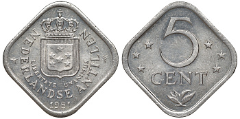 Нидерландские Антилы 5 центов 1981 Беатрикс (1980-2013) KM 13 медно-никель 4610-956