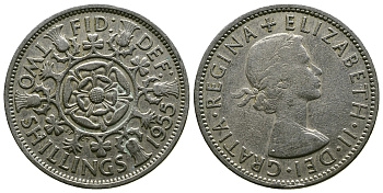 Великобритания 2 шиллинга (флорин) 1955 Елизавета II (1952-2022) KM 906, Spink 4146 медно-никель 4607-914