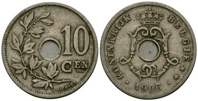 Бельгия 10 сантимов 1906 Belgie KM 53 медно-никель 4172-1236