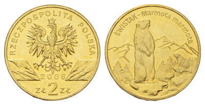 Польша 2 злотых 2006 серия всемирная природа, альпийский сурок Y 534 нордик UNC 3459-712