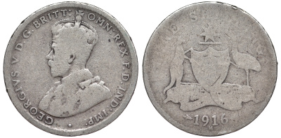 Австралия 1 шиллинг 1916 Георг V (1910-1936), герб Австралии KM 26 серебро    4606-145