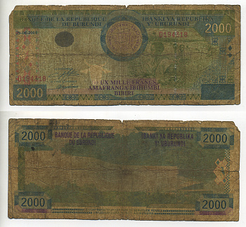БУРУНДИ 2000 ФРАНКОВ 2001 37067 Pick 41А бумага 7548-33-3