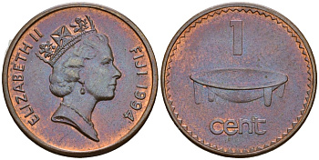 Фиджи 1 цент 1994 KM 49a цинк плакированный медью UNC 4602-1136