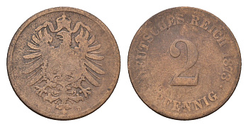 Германия 2 пфеннига 1873 D, Вильгельм I (1871-1888) KM 2, J. 2 бронза 4632-238