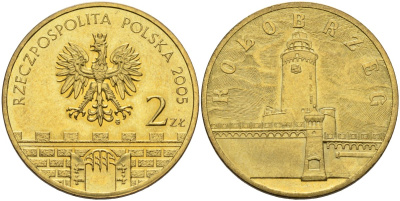 Польша 2 злотых 2005 MW, серия польские города, Колобжег (Kolobrzeg) KM 528, Parchimowicz 957 латунь 4539-527