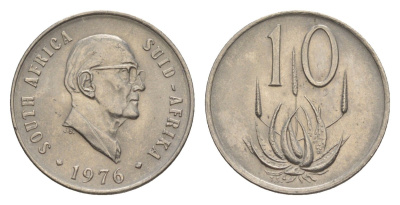 ЮАР 10 центов 1976 Окончание президентства Якобуса Йоханнеса Фуше KM 94 никель UNC 4598-1259
