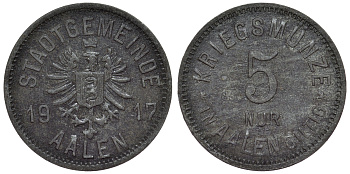 Германия, Аален 5 пфеннигов 1917 Баден-Вюртемберг, нотгельд Funck 2.1 железо 4118-1256