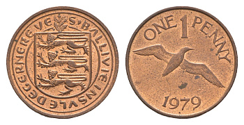 Гернси 1 пенни 1979 Елизавета II (1952-2022), северная олуша в полете KM 27 бронза aUNC 4659-569