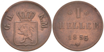 Гессен-Дармштадт 1 геллер 1855 KM 323 медь 112-835