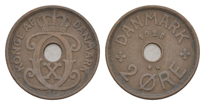 Дания 2 эре 1928 N, Кристиан X (1912-1947) KM 827 бронза 4658-216