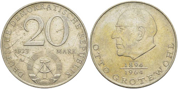 ГДР 20 марок 1973 А, Отто Гротеволь (1894-1964) KM 47 медно-никель 4521-526