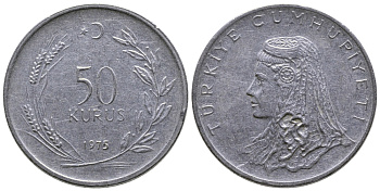 Турция 50 курушей 1975 Анатолийская невеста KM 899 нержавеющая сталь 84-1243