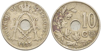 БЕЛЬГИЯ 10 САНТИМОВ 1923 BELGIQUE KM 85.1 медно-никель 217-122