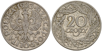 Польша 20 грошей 1923 Y 12 никель 4156-857