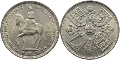 Великобритания 1 крона (5 шиллингов) 1953 коронация королевы Елизаветы, Елизавета II (1952-2022) Елизаветы KM 894, Spink 4136 медно-никель UNC 73-511