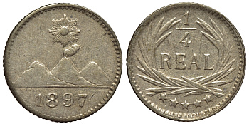 Гватемала 1/4 реала 1897 5 звезд, Испанское правление KM 162 серебро 4549-1025