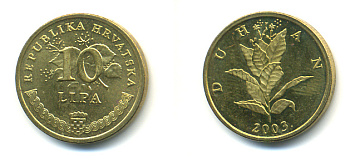 Хорватия 10 лип 2003 табак обыкновенный, легенда на хорватском KM 6 сталь плакированная латунью UNC 3999-911