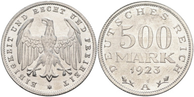 Германия 500 марок 1923 А KM 36, J.305 алюминий UNC 4587-112