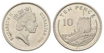 Гибралтар 10 пенсов 1991 KM 23.1 медно-никель UNC 4666-324