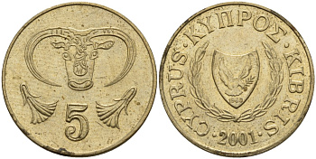Кипр 5 центов 2001 KM 55.3 никель латунь 4141-1111