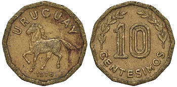 Уругвай 10 сентесимо 1976 KM 66 алюминиевая бронза 4164-639