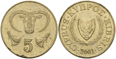 Кипр 5 центов 2001 KM 55.3 никель латунь 4141-1111