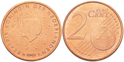 Нидерланды 2 евроцента 2003 Беатрикс (1980-2013) KM 235 сталь плакированная медью UNC 3457-1125