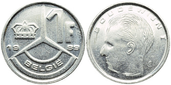 БЕЛЬГИЯ 1 ФРАНК 1989 BELGIE KM 171 железо плакированное никелем 3999-1168