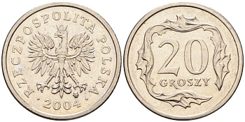 Польша 20 грошей 2004 MW KM 280, Parchimowicz 705l медно-никель 4580-712