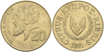 Кипр 20 центов 2001 KM 62.2 никель латунь 4140-913