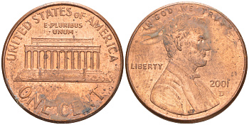 США 1 ЦЕНТ 2004 ЛИНКОЛЬН KM 201b цинк плакированный медью 187-1212