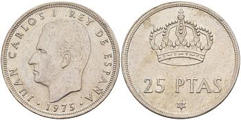 ИСПАНИЯ 25 ПЕСЕТ 1975 (79) ХУАН КАРЛОС I ( 1975-) KM 809 медно-никель 94-244