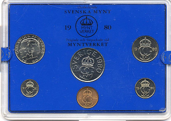 Швеция набор монетного двора из 6 монет 1980 в пластике, Карл XVI Густав (1973- ) KM MS15 UNC 4-3-6-124