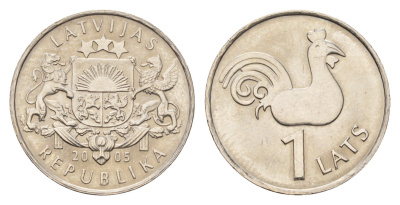 Латвия 1 лат 2005 Петух церкви Святого Петра KM 65 медно-никель UNC 4679-322