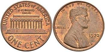 США 1 цент 1970 Линкольн KM 201 медь цинк 4115-857