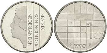 Нидерланды 1 гульден 1990 Беатрикс (1980-2013) KM 205 никель UNC 4579-436
