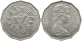 Австралия 50 центов 1982 Елизавета II (1952-2022), XII игры стран Британсого содружества KM 74 медно-никель 25-734