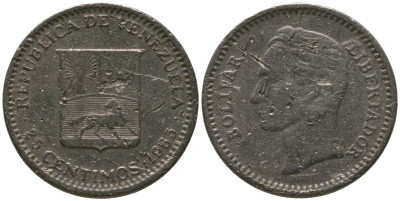 Венесуэла 25 сентимо 1965 Симон Боливар KM 40 никель 4576-665