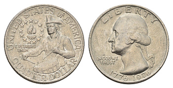 США 25 центов (квотер, 1/4 доллара) 1976 200 лет независимости (1776-1976), Вашингтон, барабанщик KM 204 медь плакированная медно-никелем 4673-1047